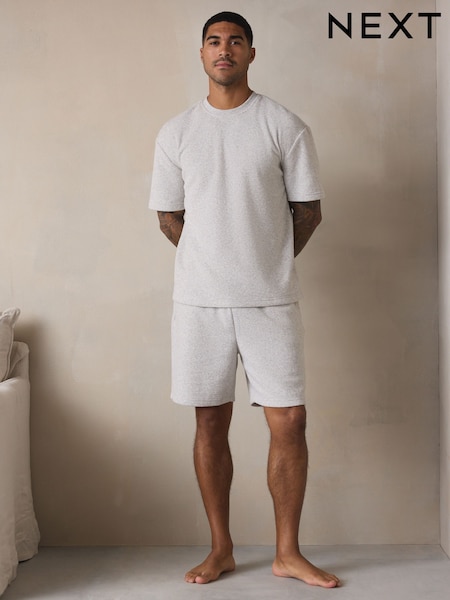 Grey Towelling Short Sleeve Pyjamas Set (F08797) | £32