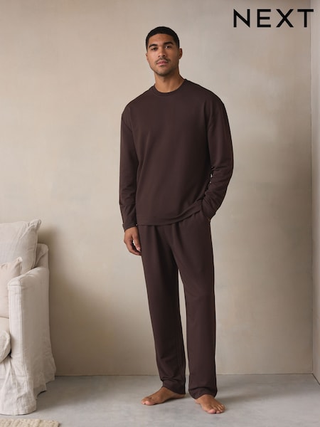 Chocolate Brown TENCEL™ Modal Blend Long Sleeve Lounge Set (F08821) | £36