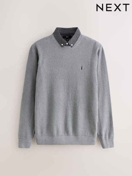 Grey Gingham Regular Fit Mock Shirt Jumper (F08834) | £42