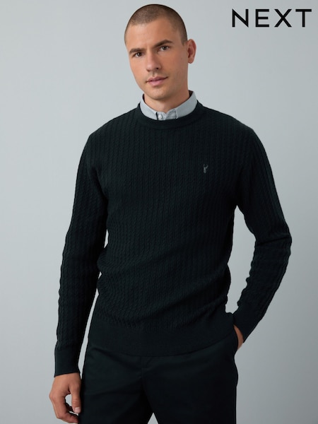 Navy Blue Mini Cable Regular Fit Mock Shirt Jumper (F08835) | £42
