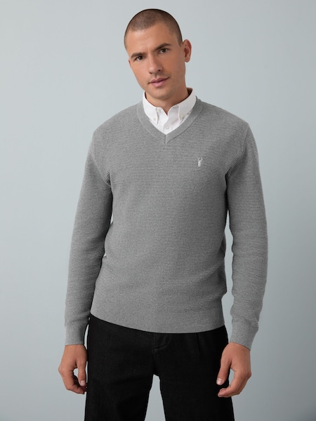 Grey V-Neck Regular Fit Textured Oxford Mock Shirt Jumper (F08836) | £42