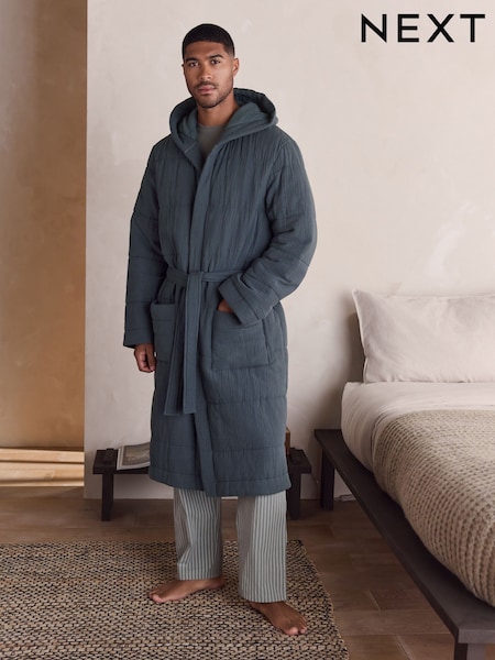Slate Grey Quilted Cheesecloth Dressing Gown (F08849) | £56