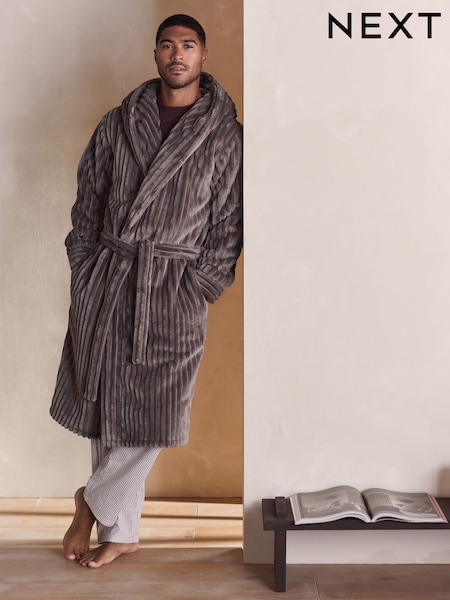 Neutral Stone Textured Ribbed Dressing Gown (F08855) | £36
