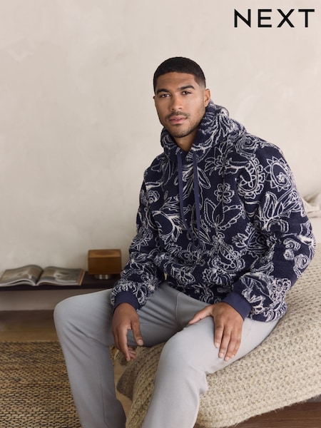 Navy Paisley Borg Overhead Hoodie (F08918) | £34