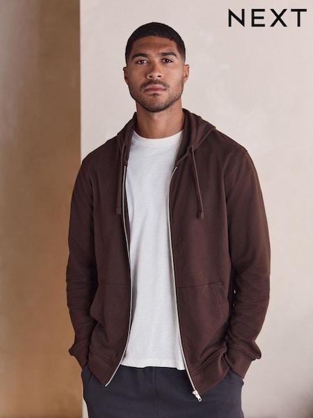 Chocolate Brown Lightweight Zip Up Hoodie (F08921) | £24