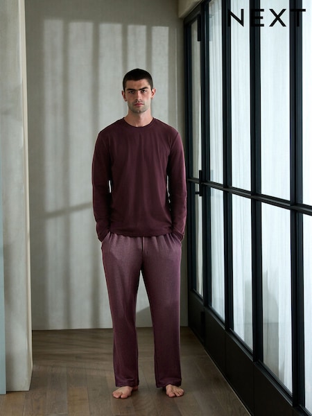 Plum Purple Seersucker Long Sleeve Stripe Pyjamas Set (F08924) | £38