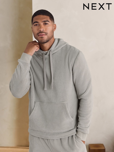Neutral Stone Borg Fleece Ribbed Texture Hoodie (F08945) | £30