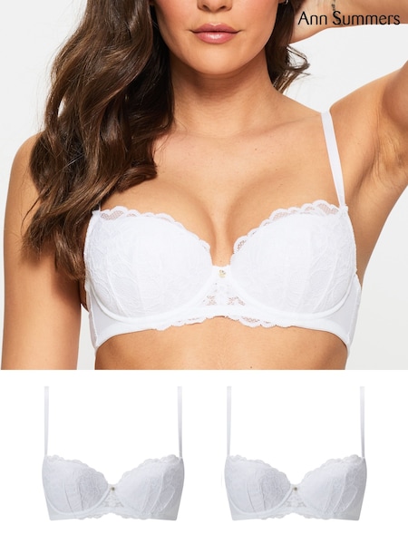 Ann Summers White Pad Balcony 2 Pack Sexy Lace Underwired Bra (F08990) | £30