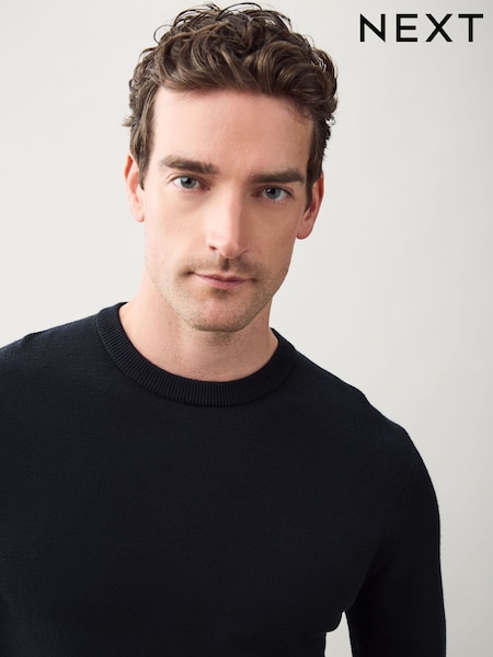 Navy Blue Regular Fit Soft Touch Crew Neck Jumper (F09023) | £19