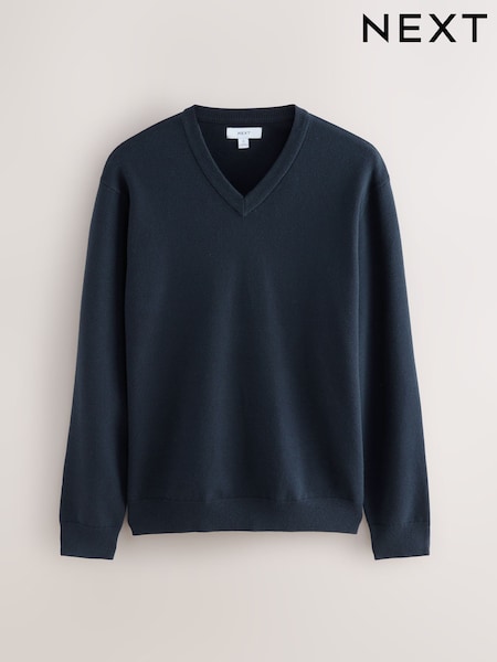 Navy Blue Regular Fit Soft Touch V-Neck Sweater (F09027) | £19