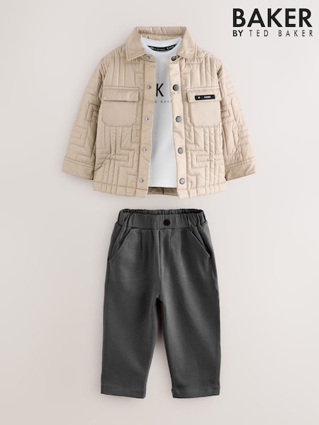 Baker by Ted Baker 3 Piece Stone Jacket T-Shirt and Trousers Set (F09071) | £60 - £65
