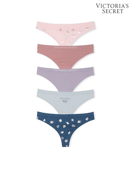 Victoria's Secret Pink/Purple/Blue Thong 5 Pack Knickers (F09106) | £27