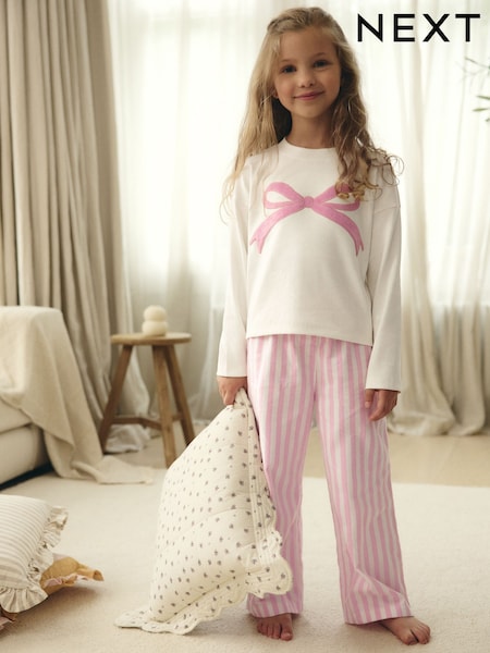 Pink Bow Stripe Woven Pyjamas 1 Pack (9mths-16yrs) (F09118) | £15 - £21