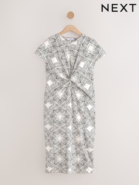 White/Black Twist Short Sleeved T-Shirt Summer Dress (F09136) | £26