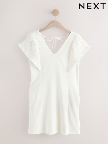 Cream Mini Jersey Cap Sleeved Dress (F09139) | £28