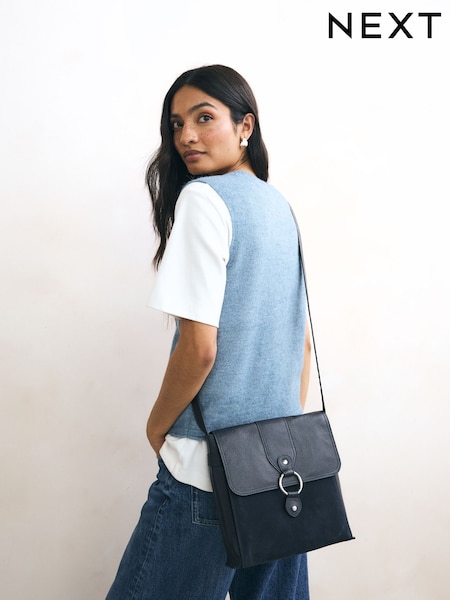 Navy Leather Messenger Bag (F09153) | £38