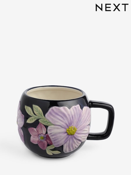 Navy Flower Textured Mug (F09274) | £8