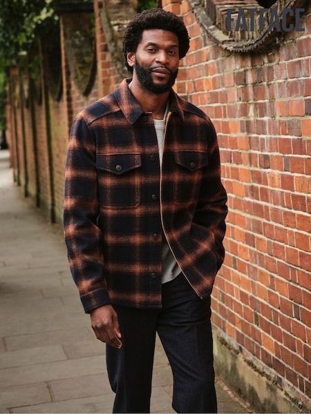 FatFace Milton Navy Bonded Fabric Check Overshirt (F09291) | £89