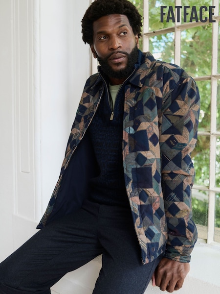 FatFace Khaki Green Stirling Quilted Overshirt (F09310) | £99