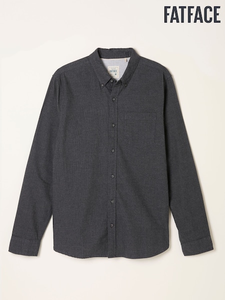 FatFace Tadlow Dark Grey Long Sleeve Herringbone Shirt (F09316) | £49.50