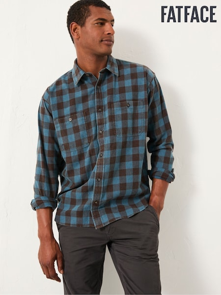 FatFace Thursby Mid Blue Long Sleeve Relaxed Fit Gingham Shirt (F09323) | £55