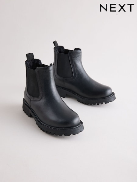 Black Wide Fit (G) Leather Warm Lined Chelsea Boots (F09338) | £34 - £41