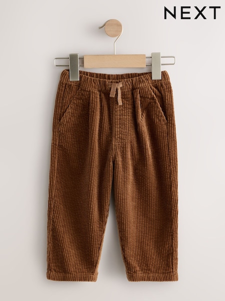 Tan Brown Textured Corduroy Pull On Trousers (3mths-7yrs) (F09548) | £10 - £12