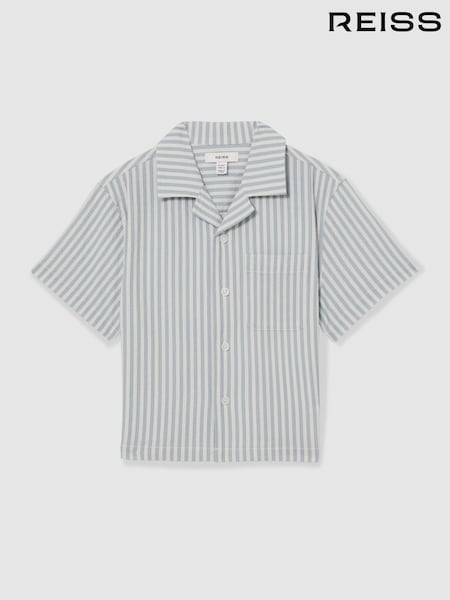 Reiss Soft Blue/White Sensei Seersucker Striped Shirt (F09554) | £44