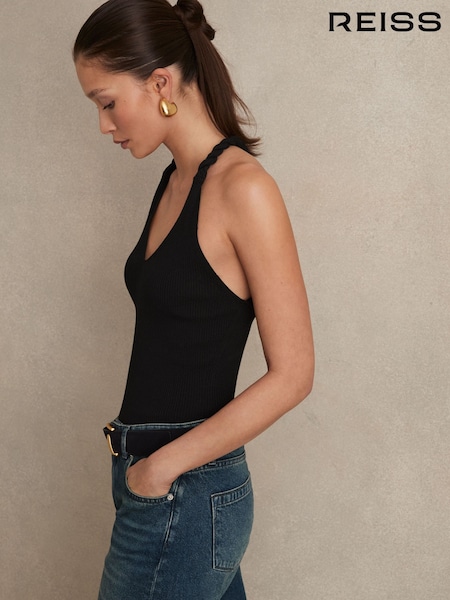 Reiss Black Lauren Twist-Strap Rib-Knit Vest (F09555) | £98