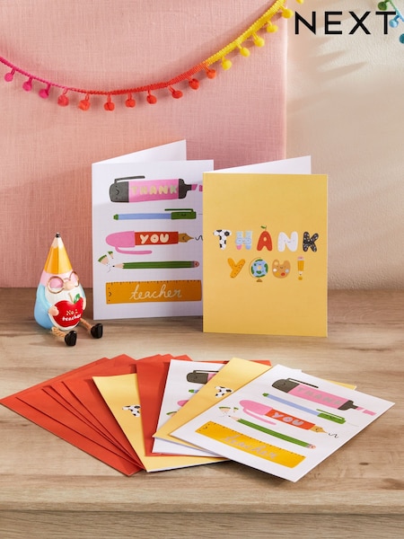 Set of 6 Yellow Thank You Teacher Cards (F09613) | £5