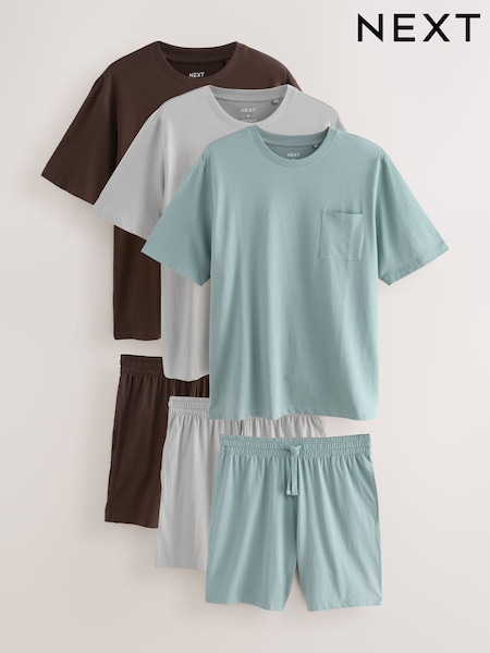 Black/Chocolate Brown/Grey Jersey Pyjamas Shorts Set 3 Pack (F09681) | £58