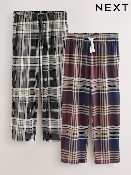 Plum Purple/ Neutral Check Jersey Pyjama Bottoms 2 Pack (F09688) | £32