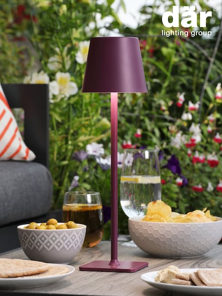 Dar Lighting Satin Purple Derrick Rechargeable Outdoor Table Lamp (F09958) | £45