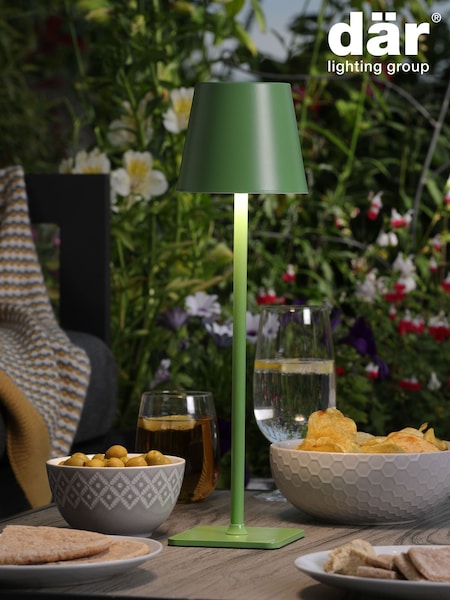 Dar Lighting Satin Green Derrick Rechargeable Outdoor Table Lamp (F09966) | £45