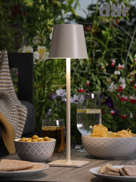 Dar Lighting Satin Grey Derrick Rechargeable Outdoor Table Lamp (F09967) | £45