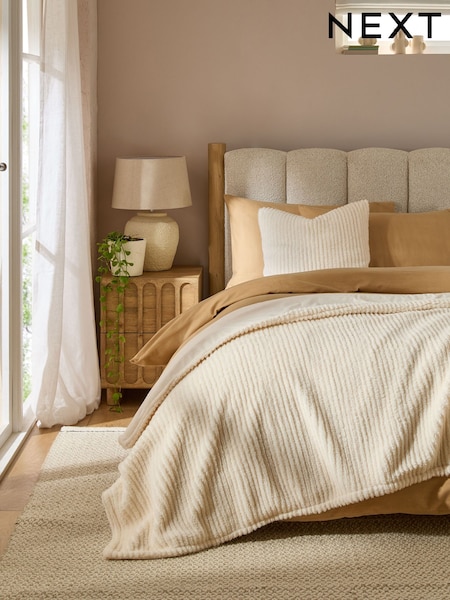 Ivory Stripe Texture Fleece Throw (F11080) | £24 - £48