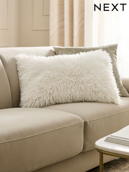 Ivory 40 x 59cm Mongolian Faux Fur Cushion (F11156) | £18