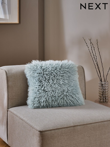 Light Blue 43 x 43cm Mongolian Faux Fur Cushion (F11158) | £16