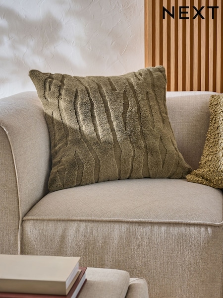 Green 59 x 59cm Tiger Cut Faux Fur Cushion (F11168) | £18