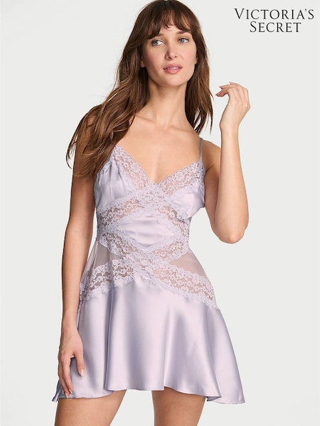 Victoria's Secret Feather Purple Lace & Satin Slip Dress (F11226) | £69