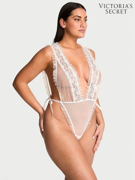 Victoria's Secret Coconut White Lace Sheer Bodysuit (F11249) | £69