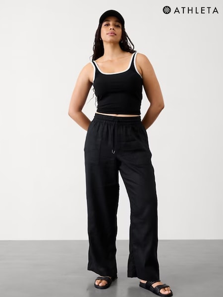 Athleta Black Retreat Linen Wide Leg Trousers (F11365) | £105