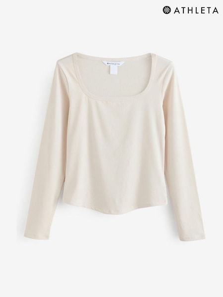 Athleta Cream Signature Rib Square Neck Top (F11366) | £45