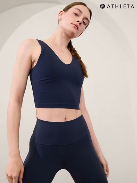 Athleta Navy Blue Transcend V-Neck Crop Bra A-C (F11417) | £45