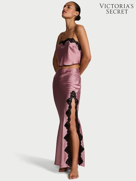 Victoria's Secret Pink Rose Satin Lace-Trim Cropped Top & Slip Skirt Set (F11528) | £85