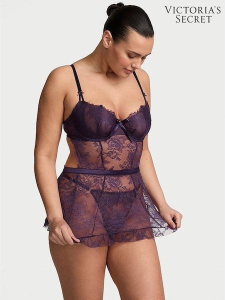 Victoria's Secret Valiant Purple Lace Unlined Balcony Babydoll Set (F11530) | £75