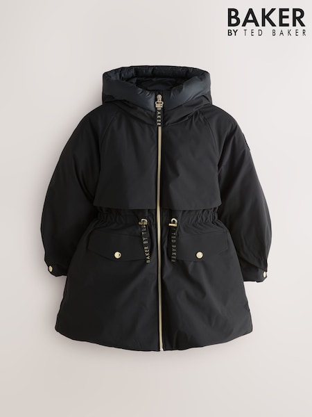 Baker by Ted Baker Shower Resistant Skirted Tech Parka Black Coat (F11573) | £82 - £87