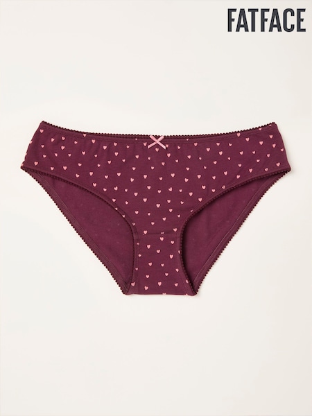 FatFace Burgundy Red Heart Print Classic Knickers (F11634) | £9
