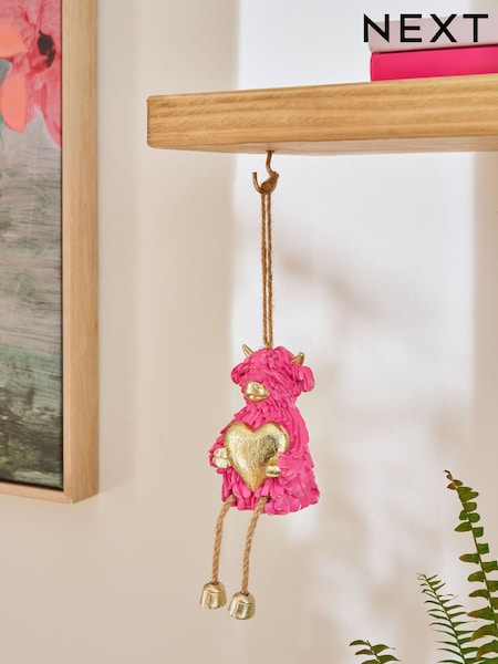 Pink Hamish The Highland Cow Heart Hanging Decoration (F11651) | £8.50
