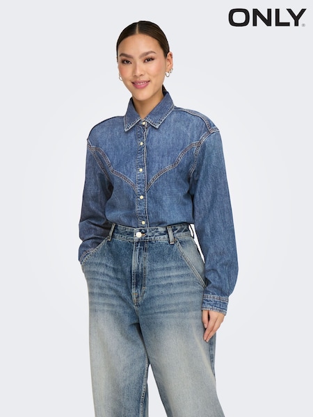 ONLY Blue Long Sleeve 100% Cotton Loose Denim Shirt (F11662) | £45